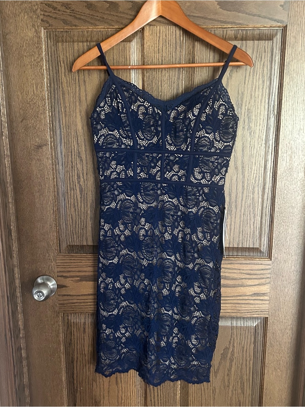 Macy's Navy Lace Overlay Dress